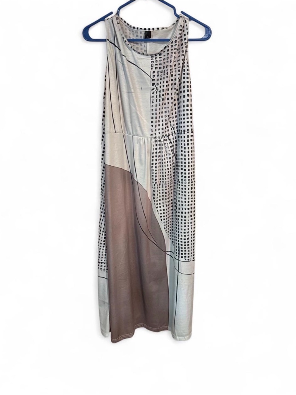 Sleeveless Geometric Print Maxi Dress in Beige and Taupe